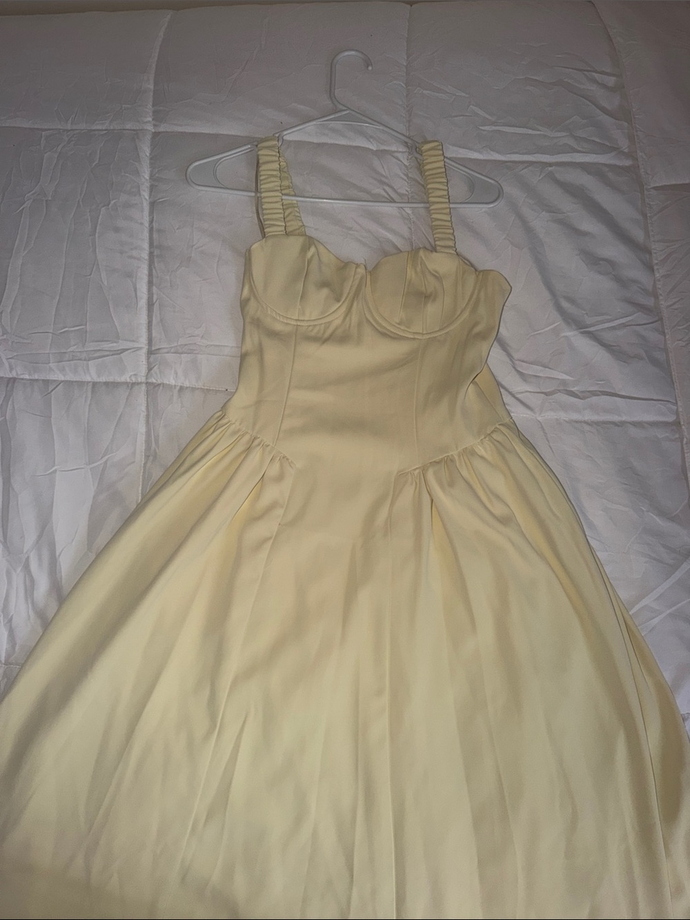 Light Yellow Ruched-Strap Fit & Flare Dress